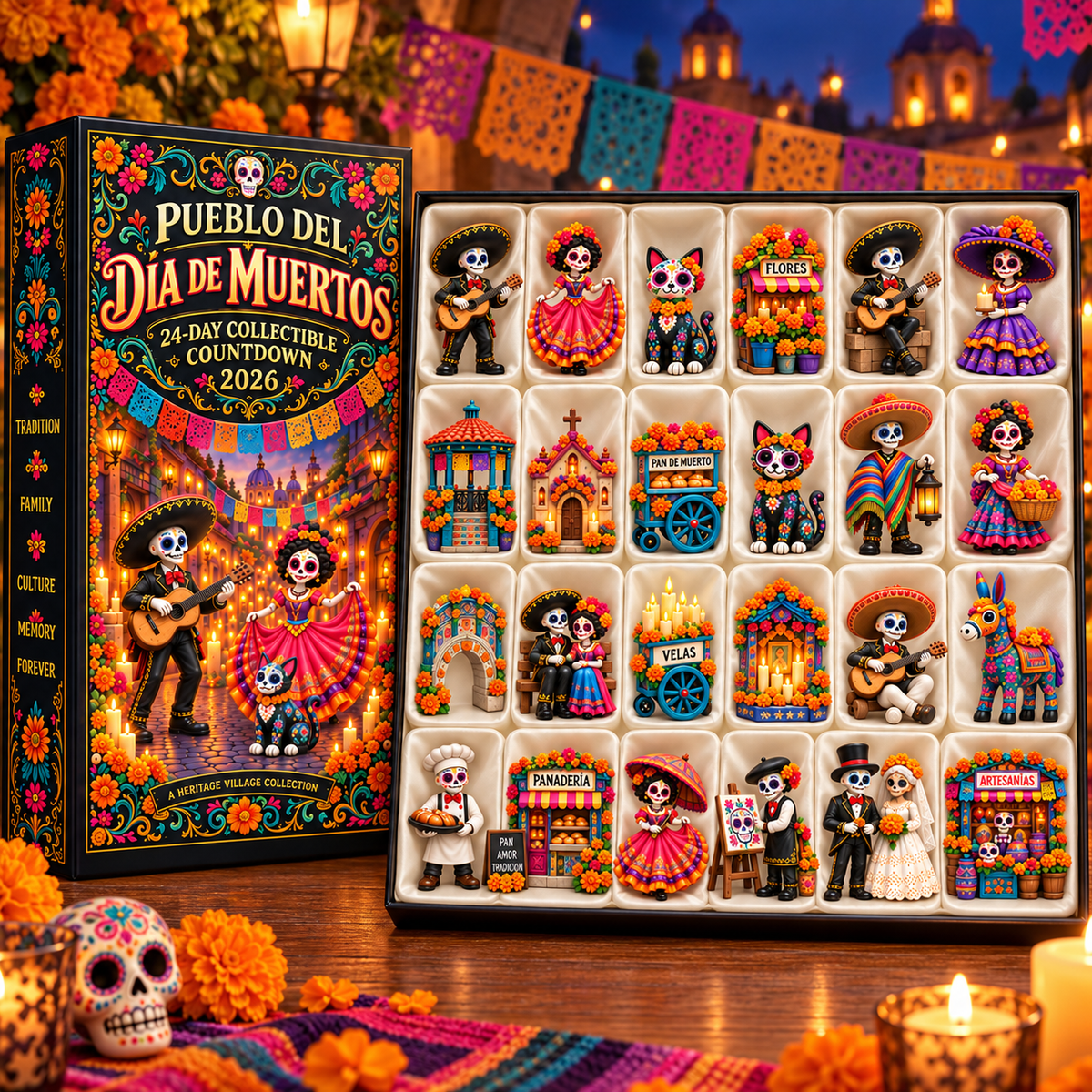 💖Pueblo del Día de Muertos 2026 Countdown Calendar with 24 Unique Miniatures