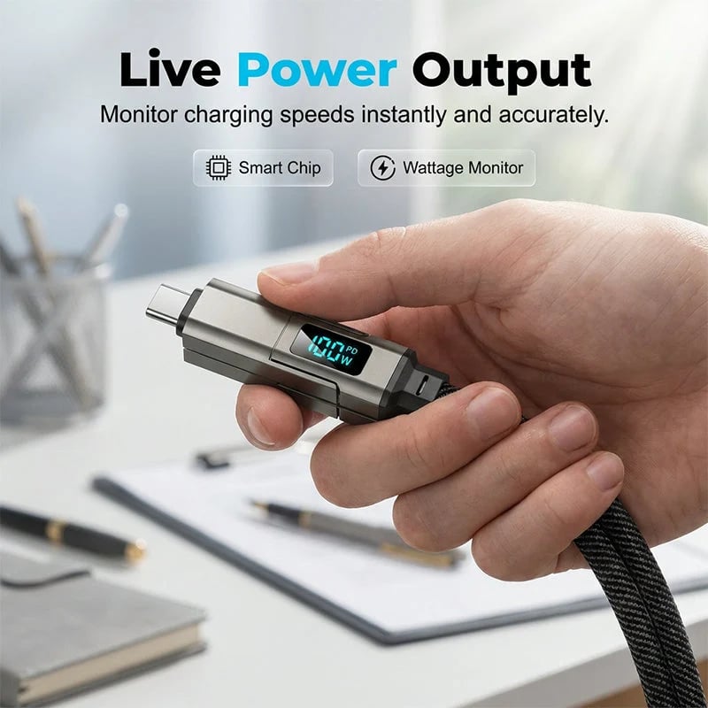 🔑⚡4-in-1 Digital Display Keychain Charging Cable