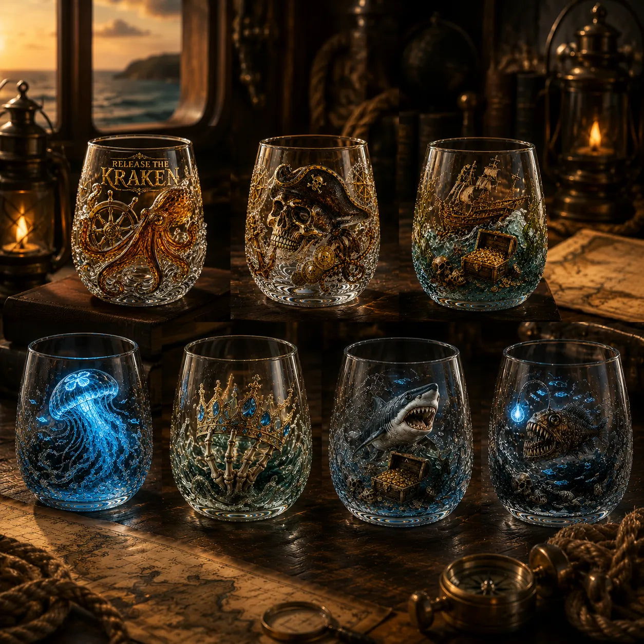 Release The Kraken Pirate Glass Collection — 3-Piece Legendary Ocean Treasure Set - KRAKEN RISE GLass