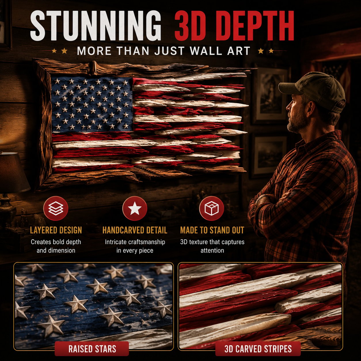 Handmade Wooden American Flag Wall Art 🔥