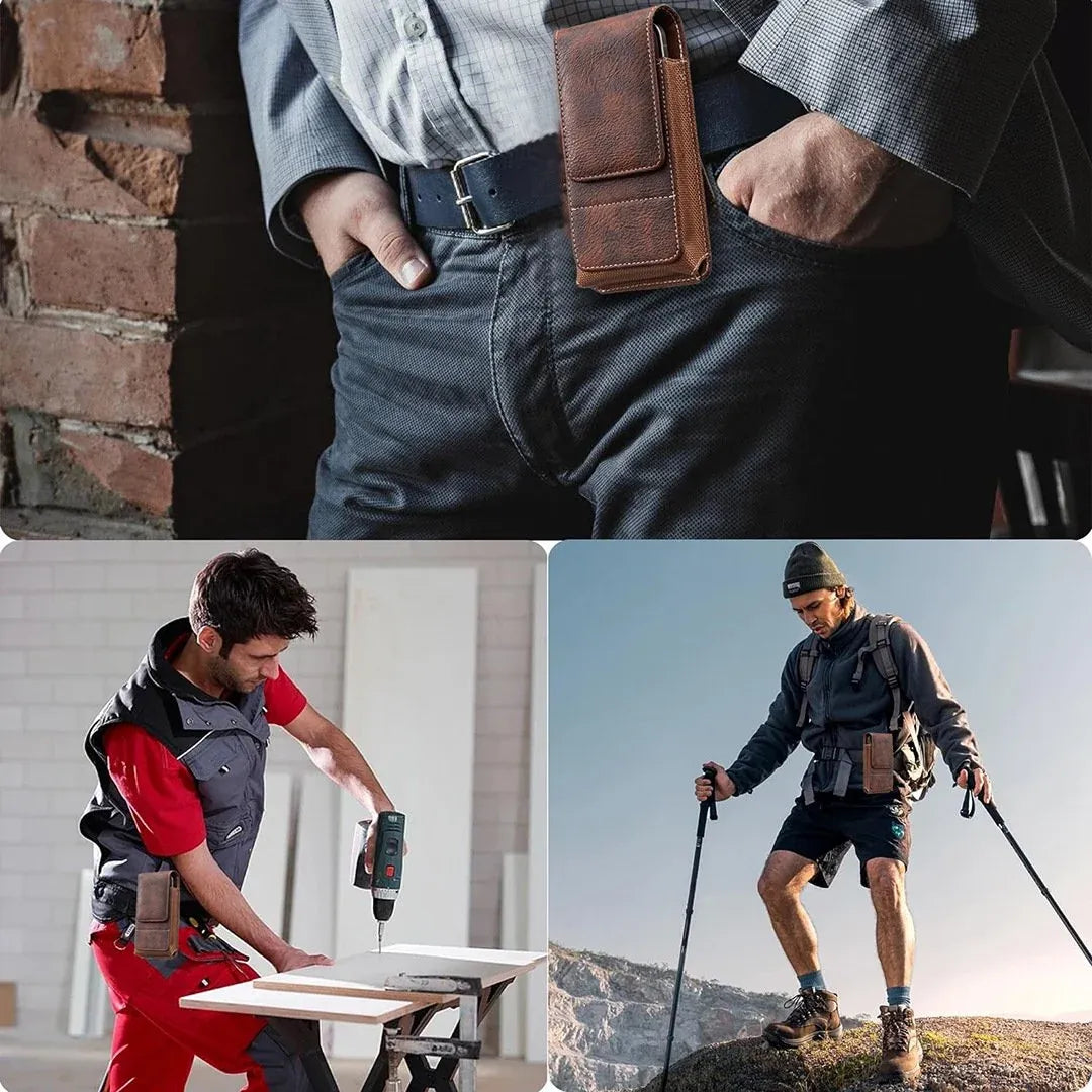 🔥Waist Belt Cell Phone Pouch 📱 Multi-Pocket Leather Holster with Card Holder