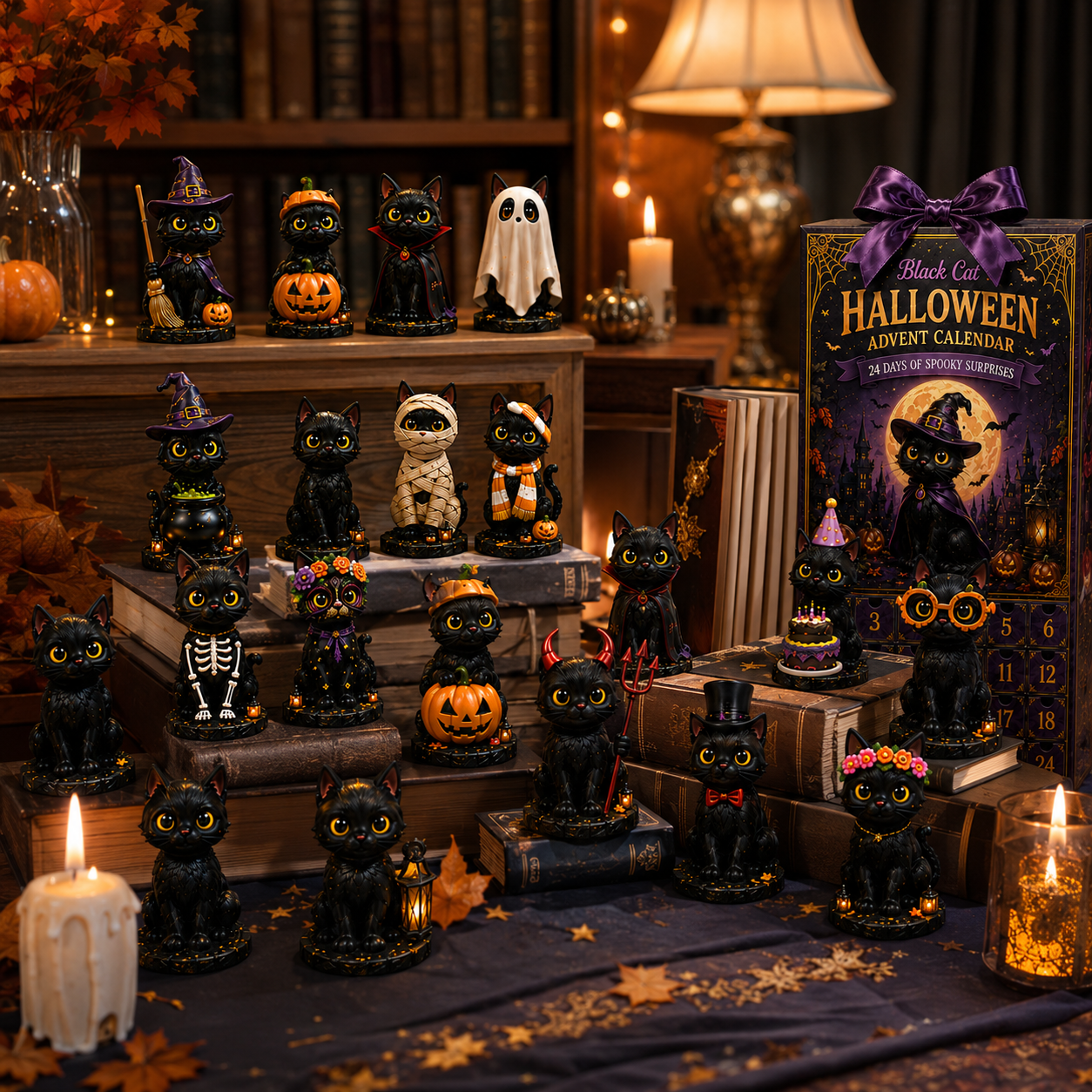 🔥Last 30 pcs✨⏰ Limited anniversary edition✨24-Day Christmas Countdown Advent Calendar –Halloween black cat Ornament
