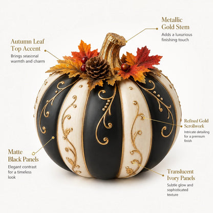 🔥HOT SALE - 🎃Lighted Black & Ivory Pumpkin Decor with Remote