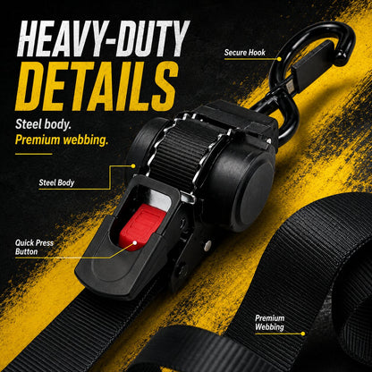 Auto-Retract Ratchet Tie Down Straps