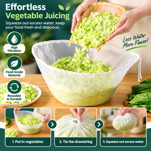 📢📢50% OFF !! ⏰No-Mess Fine Mesh Nylon Strain Bag – Reusable Food Filter Bag for Squeezing Vegetable Water, Straining Juice, Nut Milk & Dumpling Filling