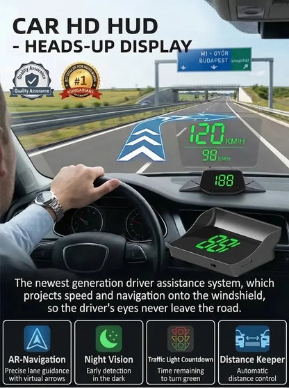 🚗55% OFF NOW! Head-Up Display Car GPS Digital Speedometer – Traffic Light Countdown & Red Light Camera Alert HUD, Universal Driver Safety Warning Device to Avoid Tickets for City Driving