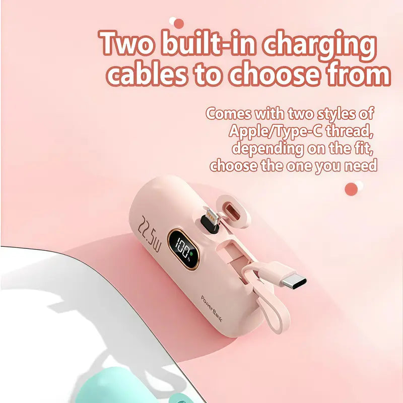 22.5W Mini Portable Charger – 5000mAh Fast Charging Power Bank with USB-C & USB-A Dual Ports, Digital Battery Display, Pocket-Size Phone Charger