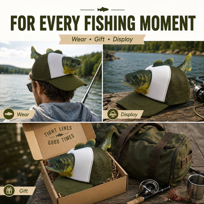 Funny 3D Bass Fish Trucker Hat – Unique Gift for Dads & Fishing Lovers