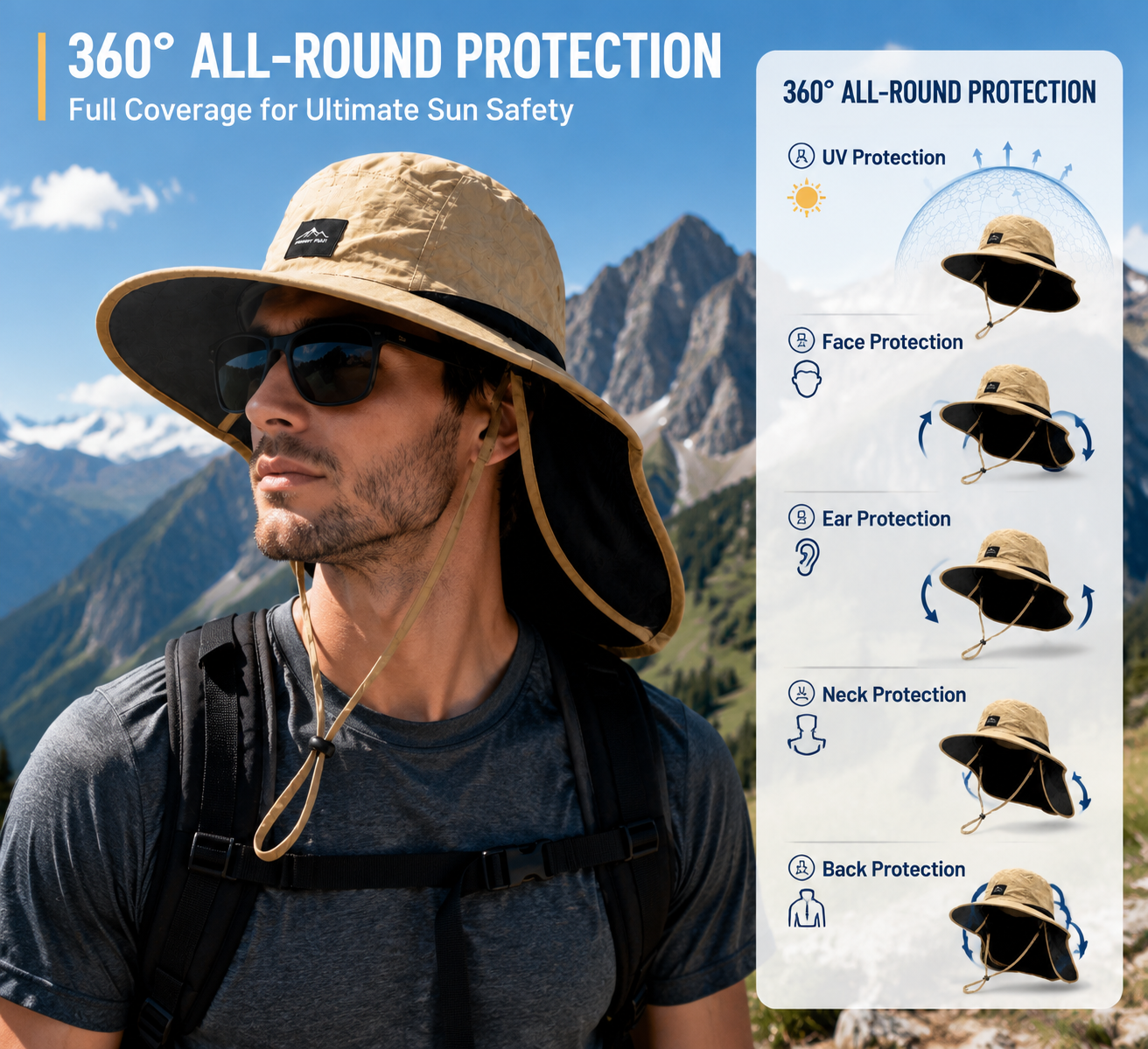 Outdoor Sun Protection Hat with Wide Brim and Neck Flap