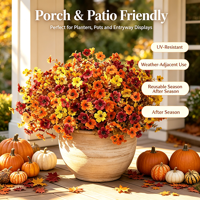 🔥HOT SALE 50 % OFF🍂Fall Artificial Flower Halloween 12pcs, UV Resistant Colorful Fake Flower🍂