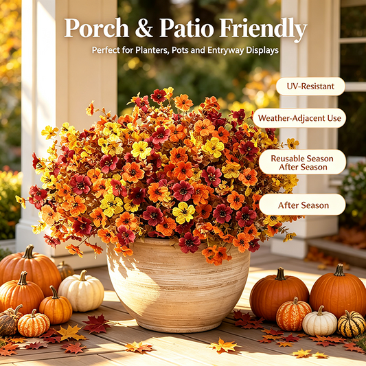 🔥HOT SALE 50 % OFF🍂Fall Artificial Flower Halloween 12pcs, UV Resistant Colorful Fake Flower🍂