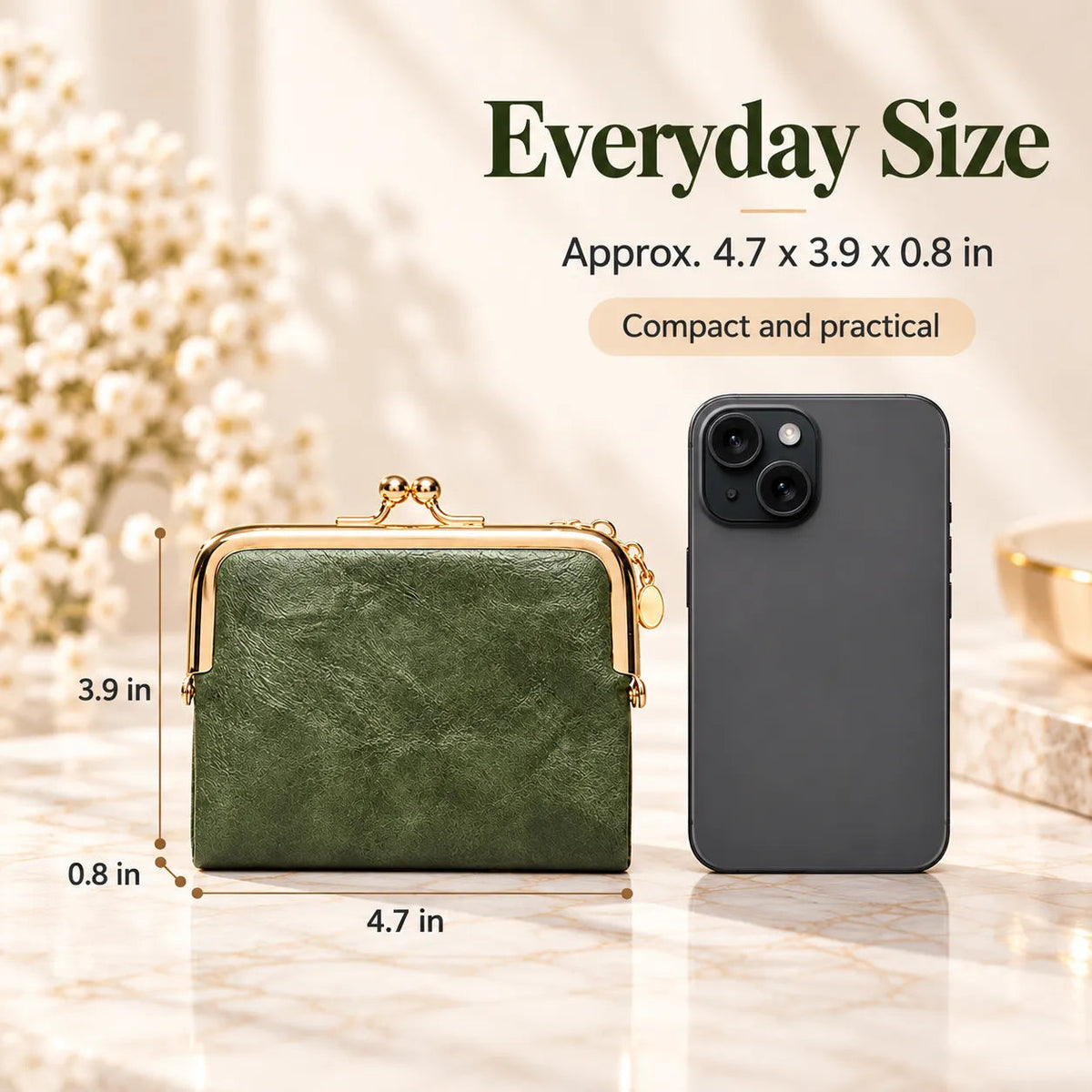 Vintage Kiss-Lock Compact Wallet with Zipper Pocket