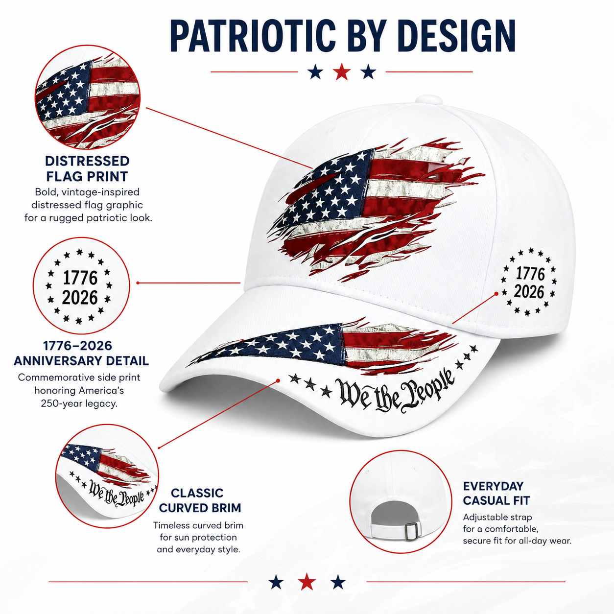 250th Anniversary Print Baseball Cap, Adjustable Unisex Sun Cap⭐