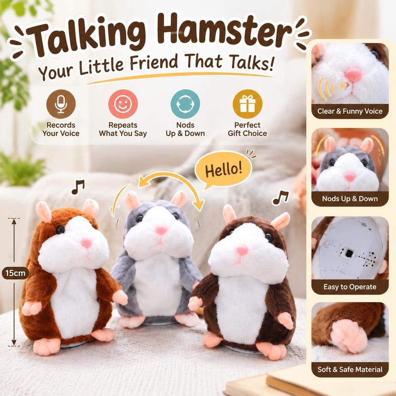 🐹💝70% OFF!!!-Ready for Christmas!🎄🎁Talking Hamster Plush – repeats whatever you say, auto head-shaking, hilarious fun for kids & adults