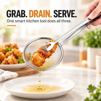 🔥 Buy 1 Get 1 🔥-2-in-1 Stainless Steel Strainer Tongs – Grab, Drain & Serve with One Tool