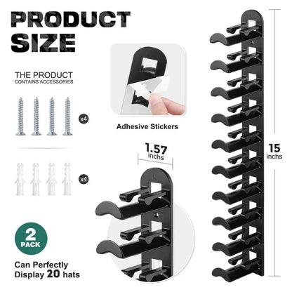 Hat Rack for Wall – Baseball Cap Organizer Holds Up to 20 Hats