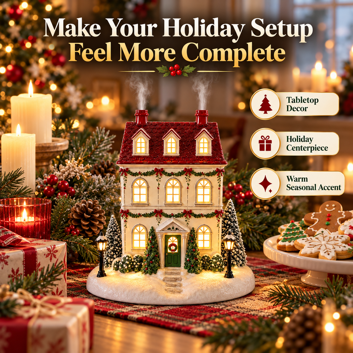 50% OFF🏠 Christmas House Aroma Diffuser – Gentle Mist & Glowing Windows