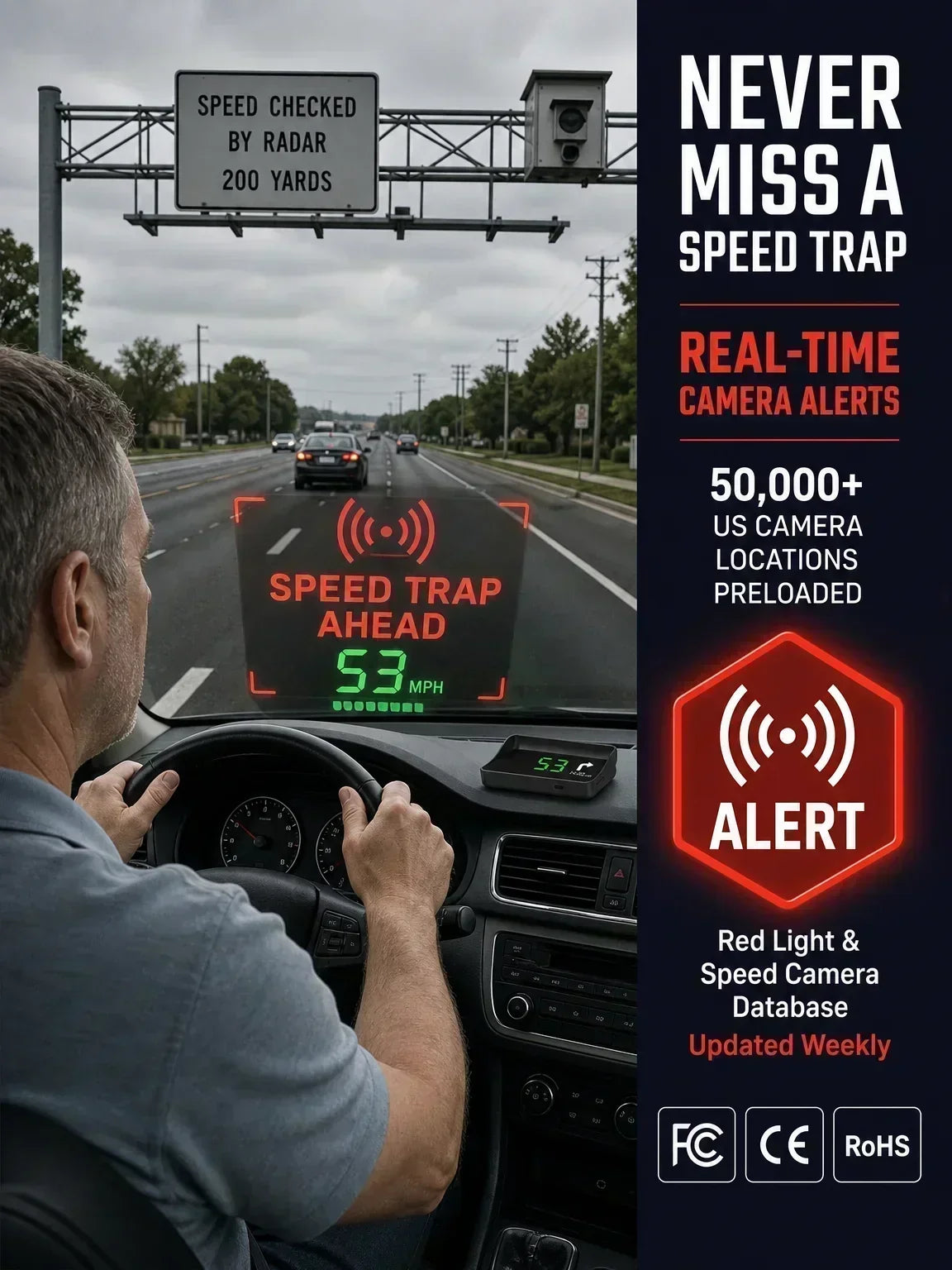🚗55% OFF NOW! Head-Up Display Car GPS Digital Speedometer – Traffic Light Countdown & Red Light Camera Alert HUD, Universal Driver Safety Warning Device to Avoid Tickets for City Driving