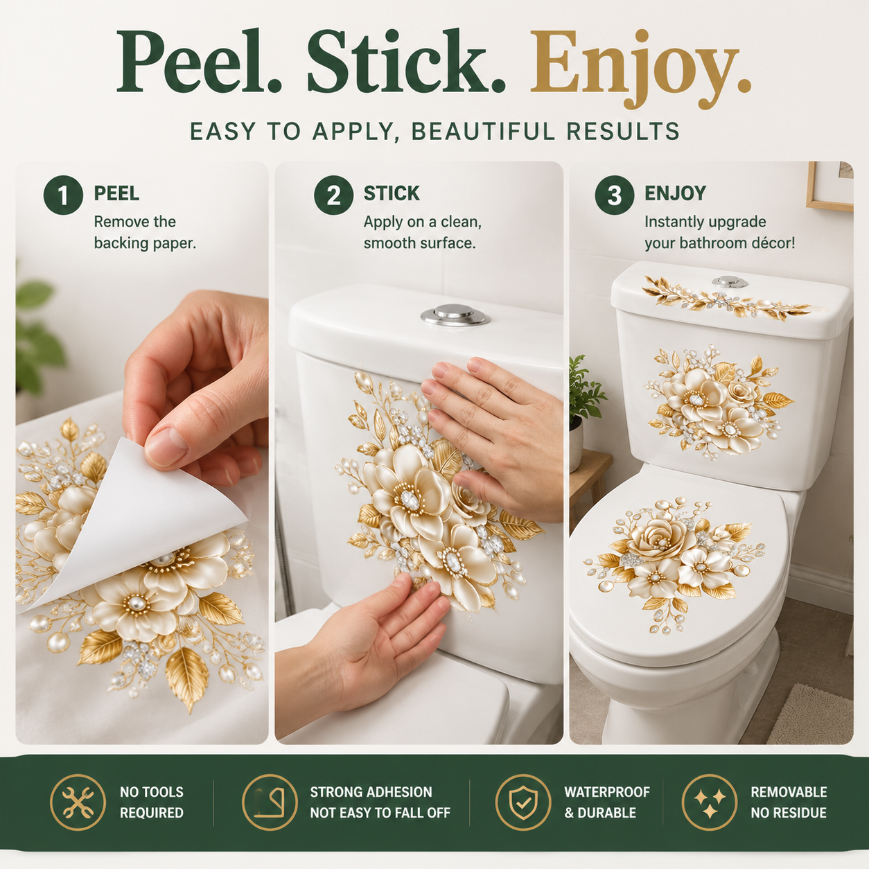 🌿 Botanical Toilet Seat Sticker - Removable Green Leaf Bathroom Decor