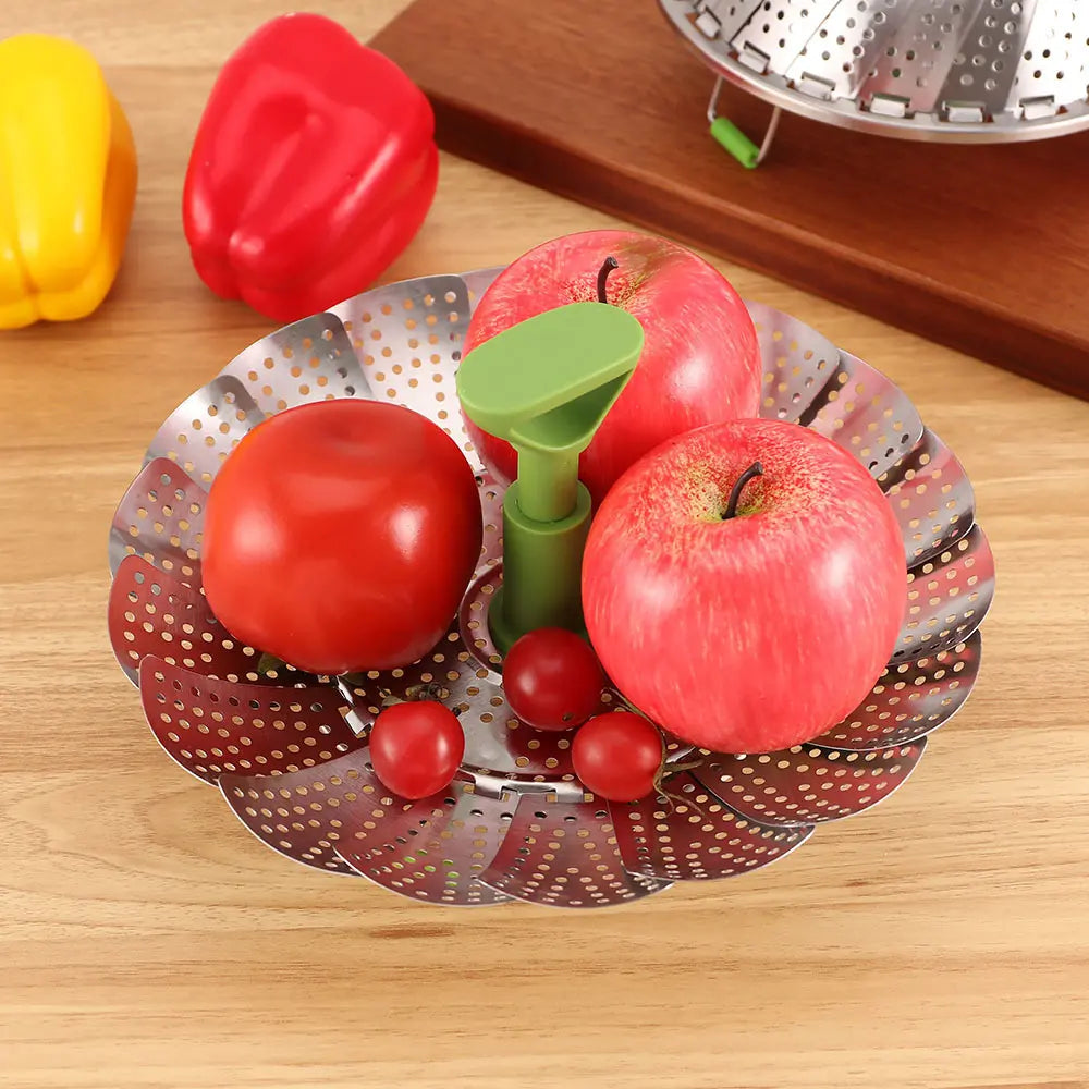 Stainless Steel Folding Vegetable Steamer Basket with Extendable Handle for Pots