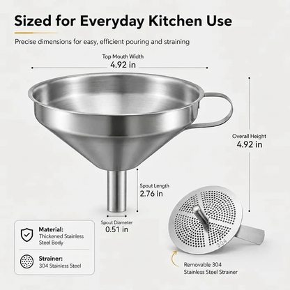 🍳Heavy-Duty Stainless Steel Kitchen Funnel (Strainer Included)