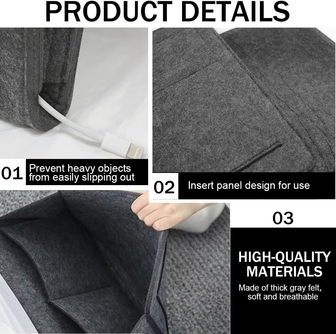 Bedside Caddy, 5 Pockets Felt Bedside Storage Organizer, Hanging Storage Organizer🛏️