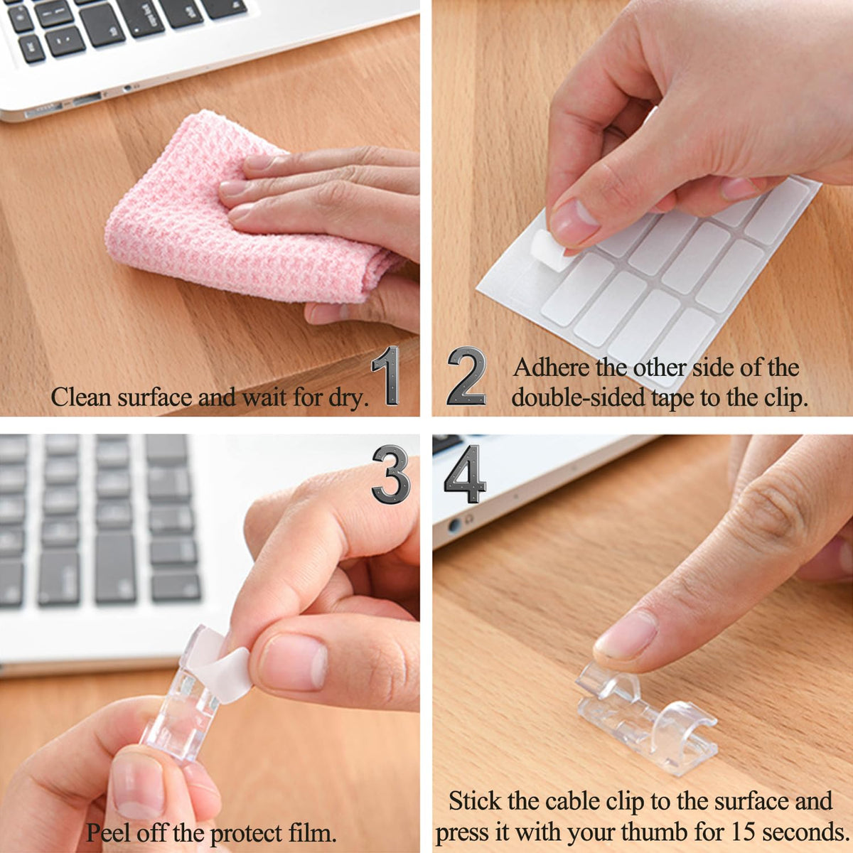 20Pcs Self-Adhesive Cable Clips, Space-Saving Wire Cord Organizer