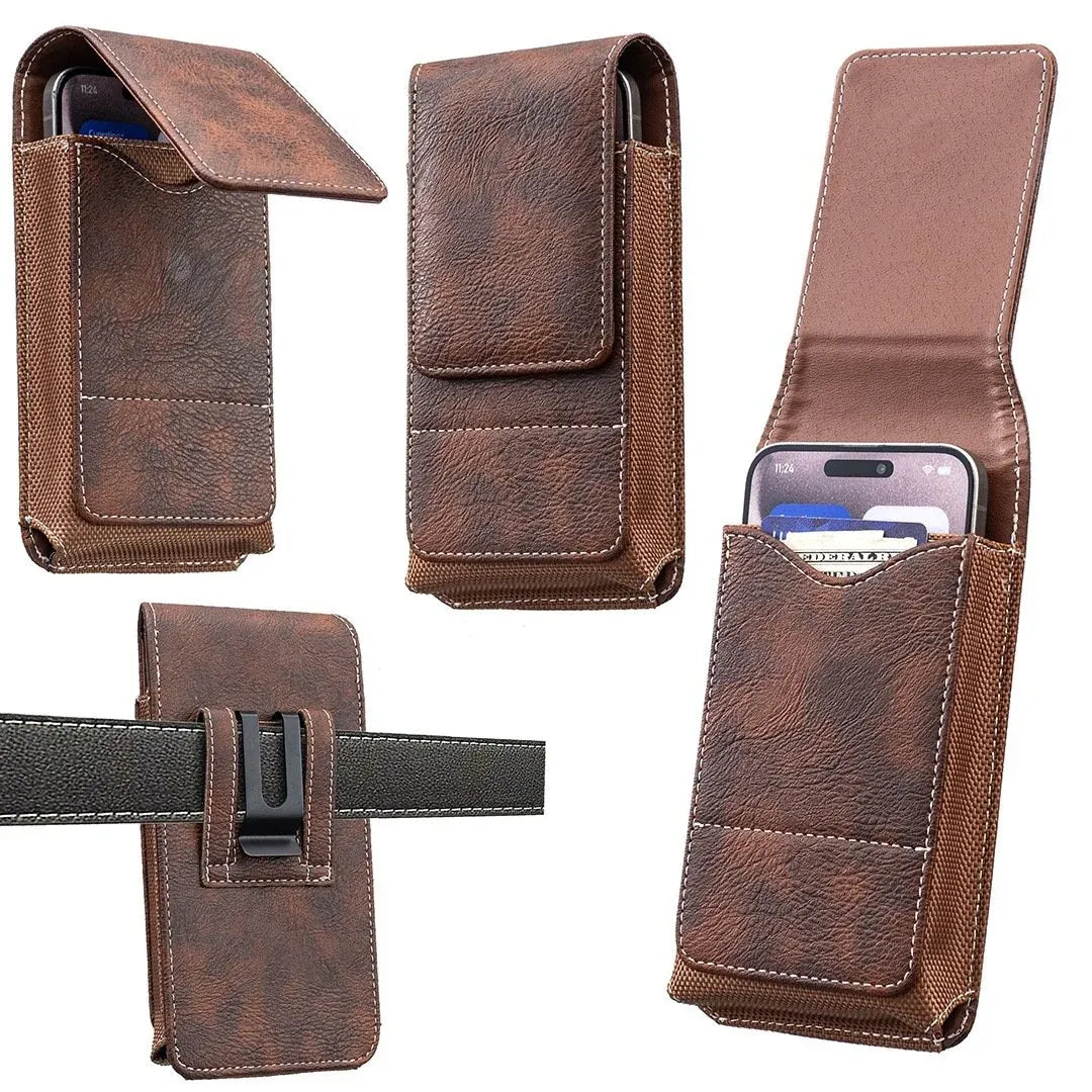 🔥Waist Belt Cell Phone Pouch 📱 Multi-Pocket Leather Holster with Card Holder