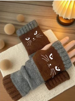🐱 Cute Women’s Knitted Cat Gloves — For Warm Hands & Free Fingers