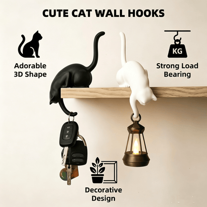 🐈‍Whimsical Cat Shelf Sitter with LED Lantern – Cute Bookshelf Decor & Handy Key Hook
