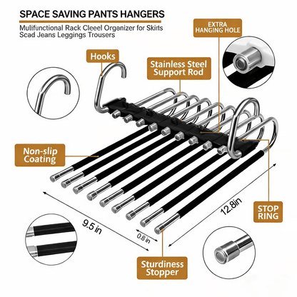👖 9-Tier Space-Saving Pants Hangers – 2 Pack