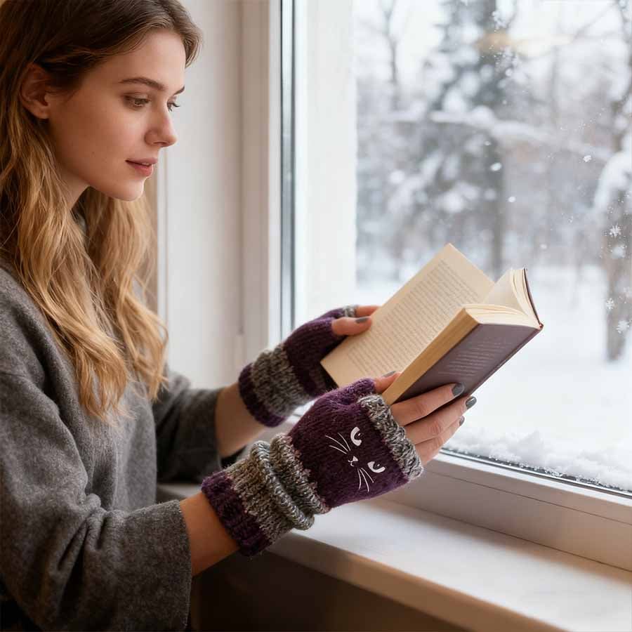 🐱 Cute Women’s Knitted Cat Gloves — For Warm Hands & Free Fingers