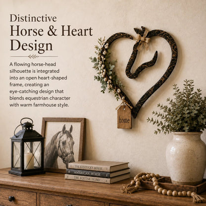 ✨ ✨Rustic Horse Heart Wall Decor with Greenery – Farmhouse Equestrian Home Accent