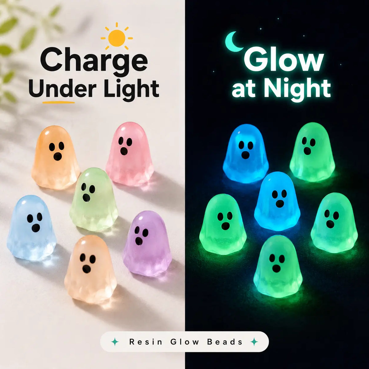 Glow In Dark Cute Ghost Resin Bead Set, Random Pattern Luminous Decorative Charms 👻