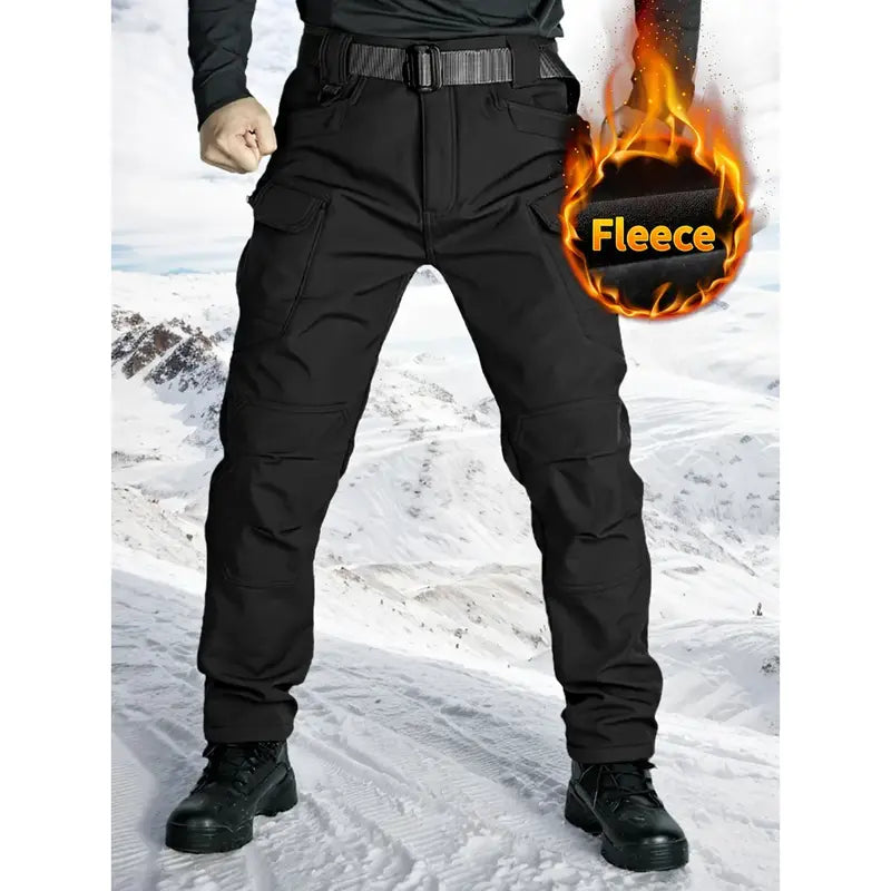 HOMUG Men's Fleece-Lined Tactical Cargo Pants, Windproof Warm Work Pants with Multi-Pockets, 320g Fabric, Regular Fit Outdoor Pants for Fall & Winter