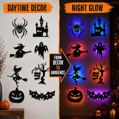 Halloween LED Silhouette Wall Light Stickers, Battery Powered Peel & Stick Decor Lights🦇