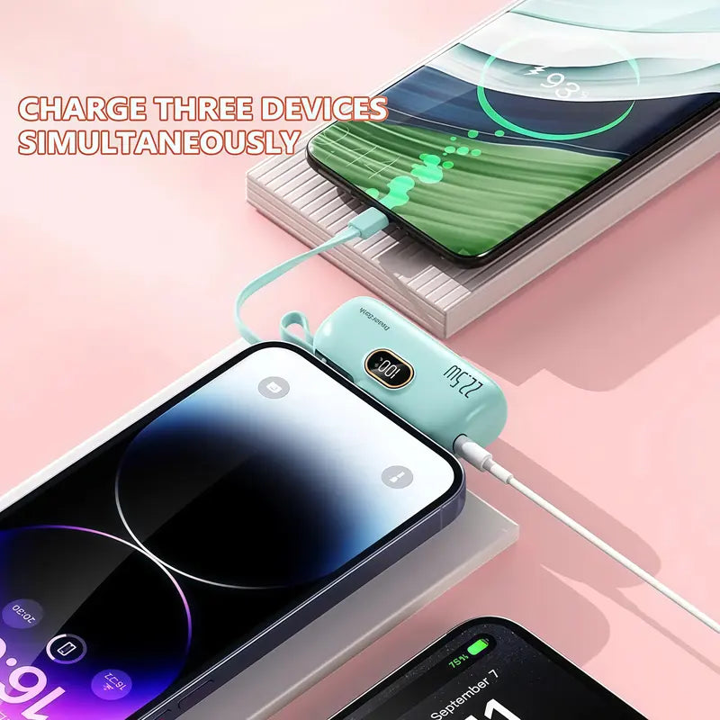 22.5W Mini Portable Charger – 5000mAh Fast Charging Power Bank with USB-C & USB-A Dual Ports, Digital Battery Display, Pocket-Size Phone Charger