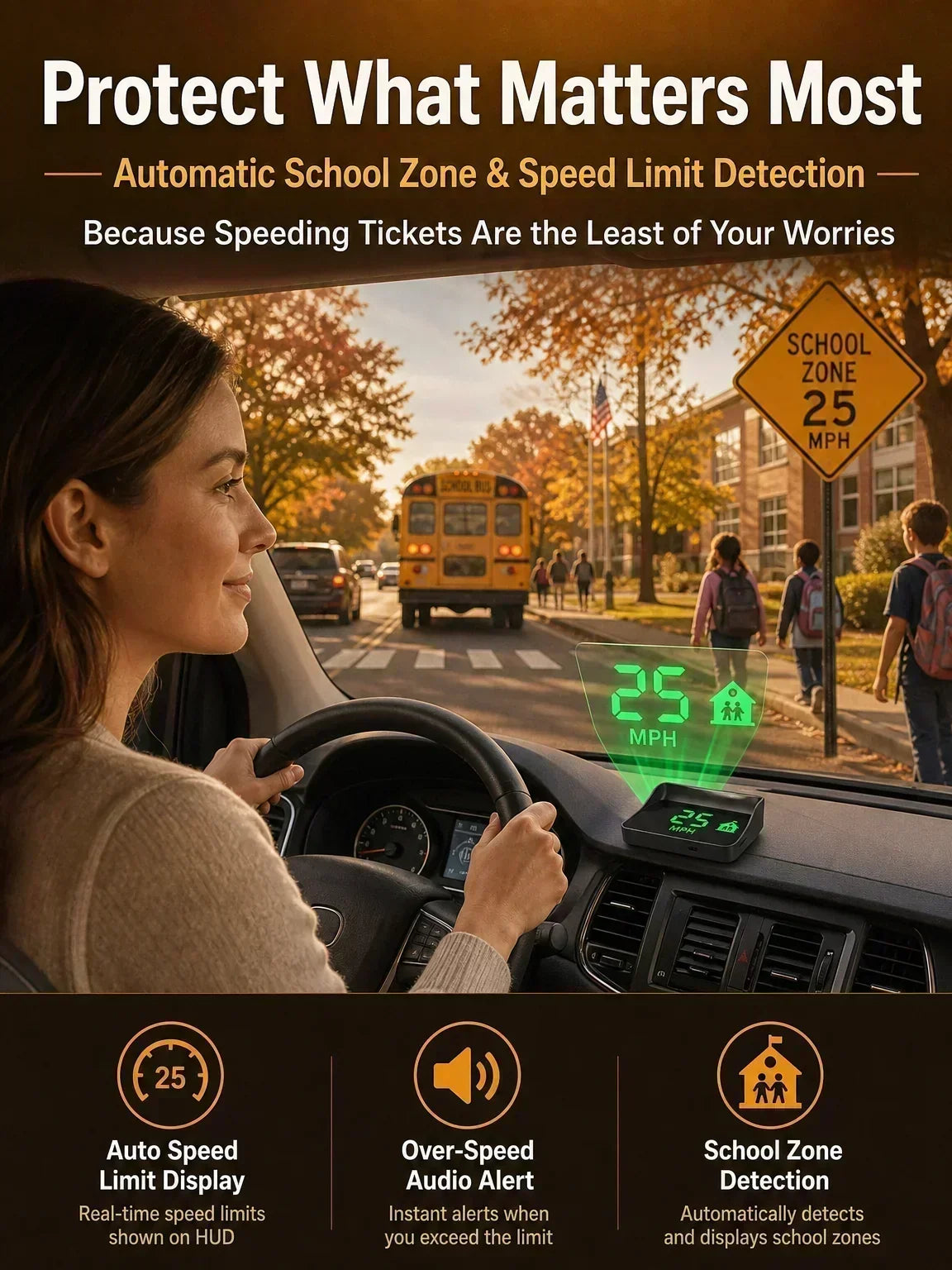 🚗55% OFF NOW! Head-Up Display Car GPS Digital Speedometer – Traffic Light Countdown & Red Light Camera Alert HUD, Universal Driver Safety Warning Device to Avoid Tickets for City Driving