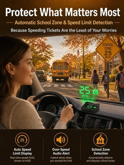 🚗55% OFF NOW! Head-Up Display Car GPS Digital Speedometer – Traffic Light Countdown & Red Light Camera Alert HUD, Universal Driver Safety Warning Device to Avoid Tickets for City Driving