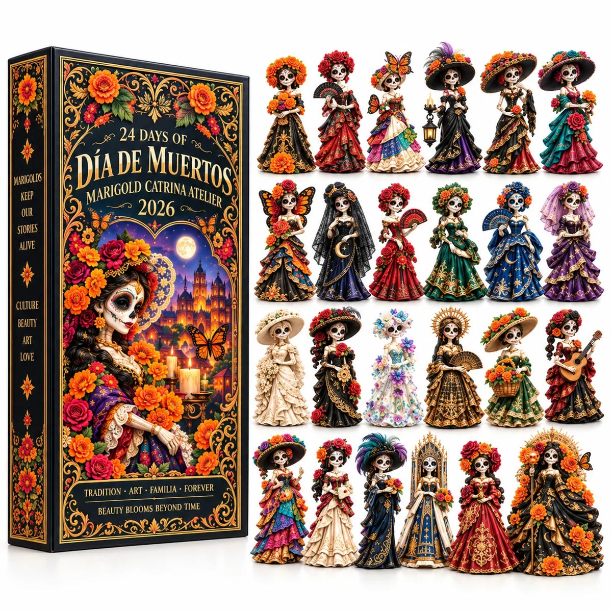 💖Pueblo del Día de Muertos 2026 Countdown Calendar with 24 Unique Miniatures