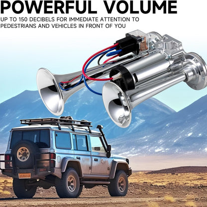 📢 150dB Super Loud Train Horn Kit | Universal 12V Dual Air Horn For Trucks & Cars
