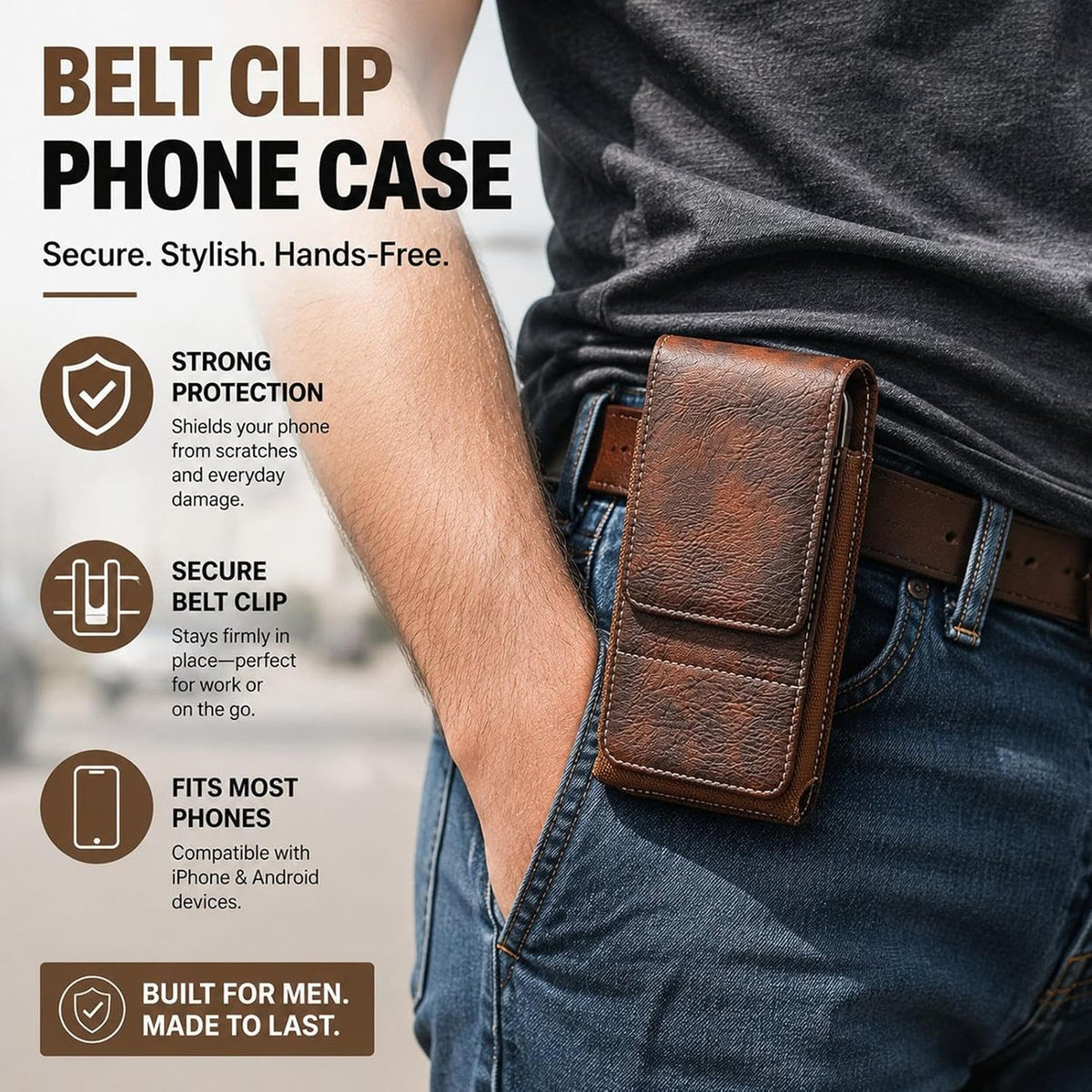 Men's Waist Phone Pouch with Card Slot, Magnetic Lock & Metal Belt Clip📱