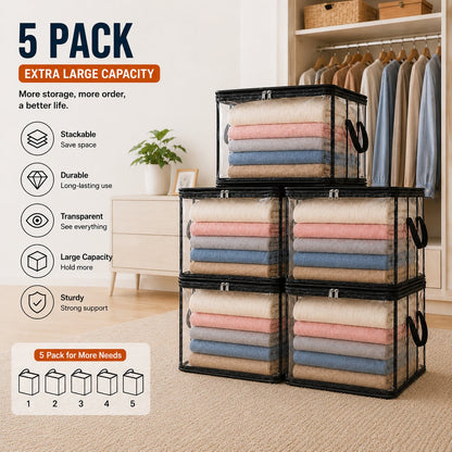 🔥2‑Pack Heavy‑Duty Clear Plastic Storage Box with Hinged Lid