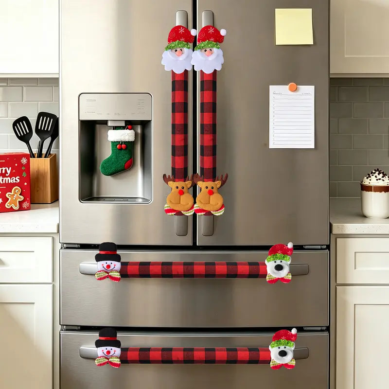 2/4/6PCS Plush Christmas Refrigerator Door Handle Covers - Red and Black Plaid Wraps🎄