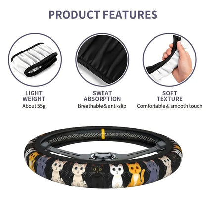 Cute Cat Pet-Themed Pattern, Single-Pack Car Steering Wheel Cover 🐾