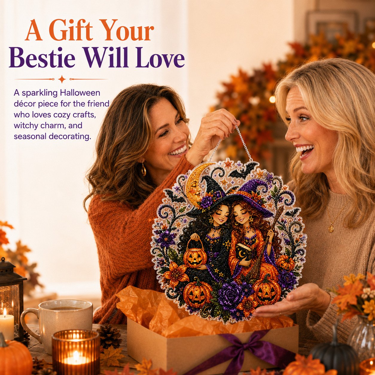 🔥Last Day 49% OFF - 🧙‍♀️🎃Halloween Witch Friendship Diamond Art Window Suncatcher(📦Buy 2 Free Shipping)