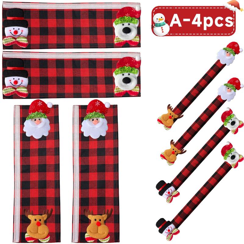 2/4/6PCS Plush Christmas Refrigerator Door Handle Covers - Red and Black Plaid Wraps🎄
