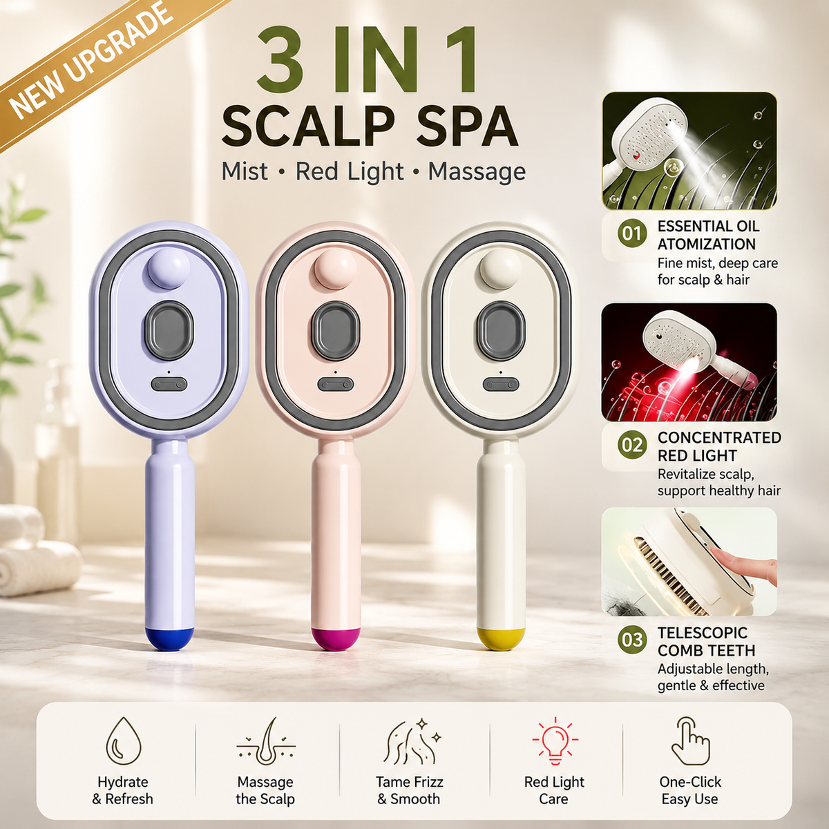 🔥Last Day 50% OFF Electric Mist-Spraying Massage Cushion Brush