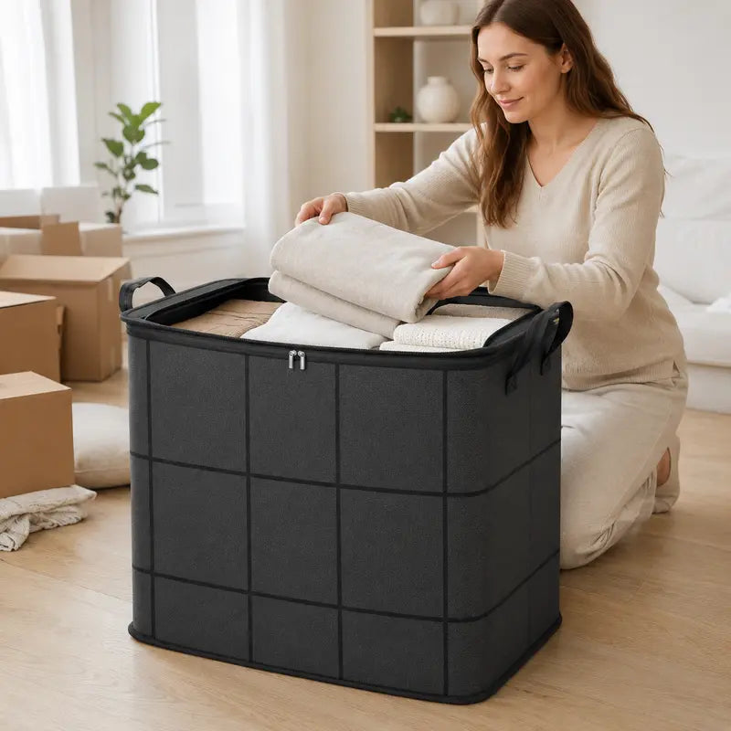Spacious Moving Storage Bin, Zippered Organizer for Quilts, Large Capacity Fabric Bag for Moving Day & Bedroom Use 📦