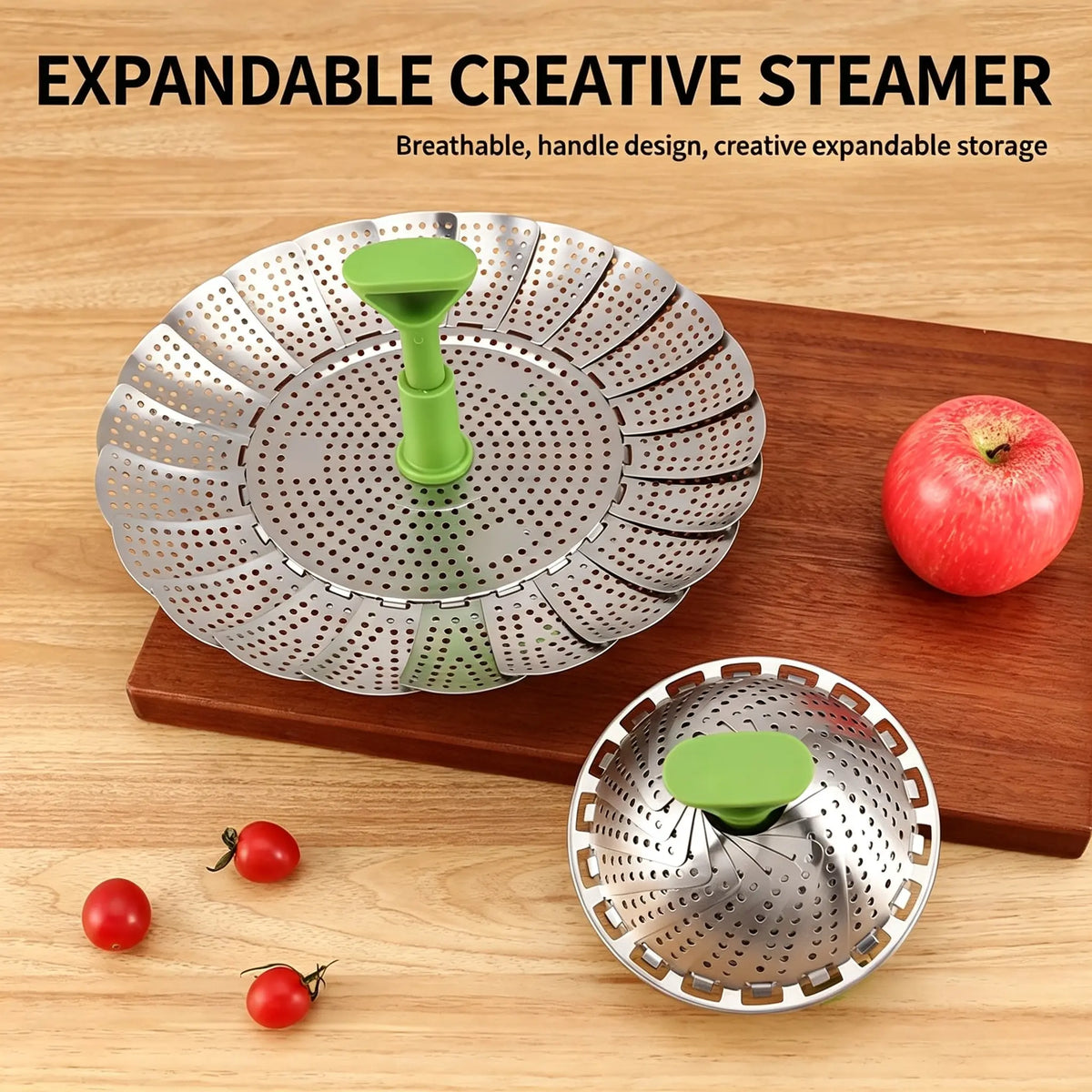 Stainless Steel Folding Vegetable Steamer Basket with Extendable Handle for Pots